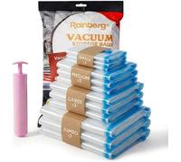 Rainberg Premium Vacuum Storage Bags, 80% More Storage, Vacuum Sealer Bag with Double-Zip Seal and Triple Seal Turbo-Valve for Max Space Saving in a storage bag. (Variety Pack of 12(3 of Each Size))