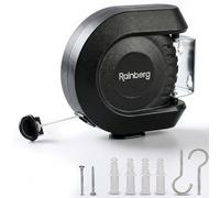 Rainberg 15m Single Retractable Washing Line | Strong and Durable Holds up to 15KG | Extendable Clothes Line, Automatic Retraction, Wall-Mounted | Space-Saving, PVC-Coated, Indoor & Outdoor Use, Black