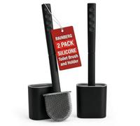 Rainberg 2 Pack, Silicone Toilet Brush and Holder Set, with Non-Slip Long Handle, Soft Flexible Bristles, Anti-Drip Base, Wall Mounted Toilet Brush Bathroom Cleaning, Hygienic Design (Black & Grey)