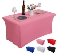Rainberg 2 Pack Spandex Table Cover, Pink Tablecloth 6FT, Washable and Wrinkle Resistant Stretch Rectangular Patio Table Cover for Event, Wedding, Banquet & Parties. (183Lx76Wx76H) cm