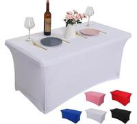 Rainberg 2 Pack Spandex Table Cover, White Tablecloth 6FT, Washable and Wrinkle Resistant Stretch Rectangular Patio Table Cover for Event, Wedding, Banquet & Parties. (183Lx76Wx76H) cm