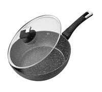 Rainberg 26cm Deep Frying Pan with Lid, Granite Frying Pan Nonstick, Nonstick Frying Pans with Lid, Induction Compatible (Black Deep FryPan, 26cm)