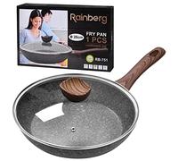 Rainberg 26CM Frying Pan with Lid, Granite Nonstick Frying Pans with Lid, Stone Frying Pan, Induction Compatible (26CM)