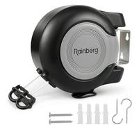 Rainberg 2x15m Double Retractable Washing Line | Strong and Durable Holds up to 30KG | Extendable Clothes Line Automatic Retraction Wall-Mounted | Space-Saving, PVC-Coated, Indoor & Outdoor Use, Black
