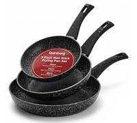 Rainberg 3 Pack Non Stick Frying Pan Set, Granite Coating, Non Toxic PFOA Free, Induction Gas Electric Hobs Compatible, Anti Scratch Omelette Pan, 20cm,24cm & 28cm Cookware Frying Pans Set (Black)