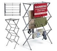 Rainberg 3 Tier Extendable Clothes Airer Indoor Outdoor, 38x73x106cm Size 8kg Capacity Slimline Laundry Rack, Space Saving Clothes Drying Rack, Rust-Resistant, Non-Slip Feet Foldable Heavy-Duty Design