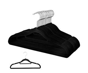 Rainberg 30 Luxury Velvet Hangers Non-Slip Flocked and Space Saving Coat Clothes Hangers with Tie Bar (Black)