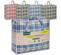 Rainberg Extra-Strong Laundry Bags, Set of 5, Plaid Pattern, Double Zipper, Moving Bags, Packing Bags, Storage Bags (Ex-Large (60x60cm))