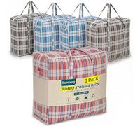 Rainberg Extra-Strong Laundry Bags, Set of 5, Plaid Pattern, Double Zipper, Moving Bags, Packing Bags, Storage Bags (Jumbo (80x80cm))