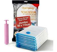 Rainberg Premium Vacuum Storage Bags 8 Pack Jumbo size, 80% More Storage, Vacuum Sealer Bag with Double-Zip Seal and Triple Seal Turbo-Valve for Max Space Saving in a storage bag. (Jumbo(80 x 110))
