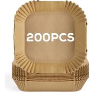 Rainberg Air Fryer Liners Disposable, 6.3 Inch 200pcs Square, Non-Stick, Heat Resistant, Food Grade Parchment Paper, Compatible with Russell Hobbs, Tower, COSORI, Ninja (200, 6.3 Inch - Square)