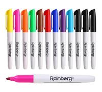 Rainberg Dry Erase Marker Pens, Pack of 12 Assorted Colours, 3mm Fine Tip, Low Odour, Quick-Drying & Easy Wipe, Ideal Dry Wipe Whiteboard Pens for School, Office, Home & Classroom