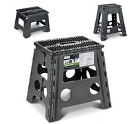 Rainberg Folding Step Stool 13 Inch, Heavy Duty Folding Stool, 300 lbs Capacity with Carrying Handle, Portable, Anti Slip Surface for Kids & Adults, Kitchen, Bathroom, Camping (Black)