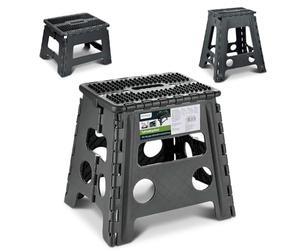 Rainberg Folding Step Stool 13 Inch, Heavy Duty Folding Stool, 300 lbs Capacity with Carrying Handle, Portable, Anti Slip Surface for Kids & Adults, Kitchen, Bathroom, Camping (Black)