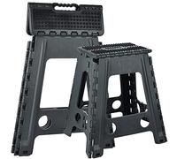 Rainberg Folding Step Stool 18 Inch, Heavy Duty Folding Stool with Carrying Handle, Portable Anti Slip Surface for Kids and Adults, 300 lbs Load Capacity, Design for Kitchen, Bathroom, Camping-Black