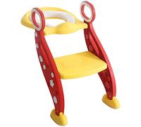 Rainberg Kids Potty Training Toilet Seat Adjustable Height Step Ladder for Toddlers | Bathroom Aid Toddler Toilet Seat and Step with Non-Slip Handles, Portable Design (Red Yellow)
