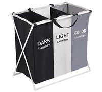 Rainberg Laundry Basket, 135L Laundry Hamper, Collapsible X-Frame, Clothes Organiser, Foldable and Washable Large Washing Basket with 3 Compartment for Bedroom, Bathroom or Utility Room Storage