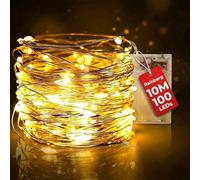 Rainberg LED Fairy Lights, 10M 100 LEDs Battery Powered, Waterproof Copper Wire, DIY Bendable for Indoor Outdoor, Wedding, Party, Christmas Decoration (Warm White, 10M 100 LEDs)