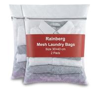 Rainberg Mesh Laundry Bags for Washing Machine, 30x40cm Durable with Zip Reusable Clothes Washing Bag for Travel and Storage, White (2 Pack - 30x40cm)