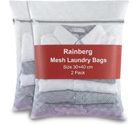 Rainberg Mesh Laundry Bags for Washing Machine, 30x40cm Durable with Zip Reusable Clothes Washing Bag for Travel and Storage, White (2 Pack - 30x40cm)