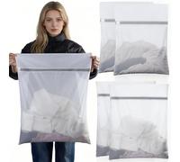Rainberg Mesh Laundry Bags for Washing Machine, Large 60x50cm and Medium 50x40cm, Durable with Zip Reusable Clothes Washing Bags for Travel and Storage, White, 4 Pack (4 Pack (2L + 2M))