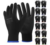 Rainberg Pack of 12 or 24 Safety Gloves, Work Gloves, with Secure Grip on Palm & Fingers, PU and Nylon Non-Slip Gloves, Ideal for General Duty Work, Gardening. (Pack of 12 Pair's, Small)