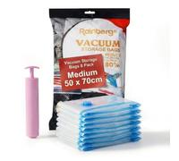Rainberg Premium Vacuum Storage Bags 8 Pack, 80% More Storage, Vacuum Sealer Bag with Double-Zip Seal and Triple Seal Turbo-Valve for Max Space Saving in a storage bag. (Medium(50 x 70cm))