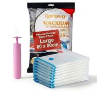 Rainberg Premium Vacuum Storage Bags, 8 Pack Large size, 80% More Storage, Vacuum Sealer Bag with Double-Zip Seal and Triple Seal Turbo-Valve for Max Space Saving in a storage bag. (Large(60 x 80))