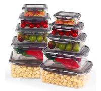 Rainberg Plastic Food Storage Containers - 20 Pieces (10 containers & 10 Lids) Food Containers, Air Tight Lids, Freezer, Microwave & Dishwasher Safe. (Grey)