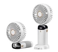 Rainberg Rechargeable Hand held Fan with LED Display, 5-Speed Settings, 5000mAh Battery, 90-Degree Adjustable, Desk Fan, Hand Fan, Portable fan, Quiet Cooling, Compact Design, USB Charging (White)