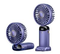 Rainberg Rechargeable Hand held Fan with LED Display, 5-Speed Settings, 5000mAh Battery, 90-Degree Adjustable, Desk Fan, Hand Fan, Portable fan, Quiet Cooling, Compact Design, USB Charging (Purple)