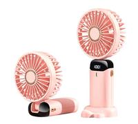 Rainberg Rechargeable Hand held Fan with LED Display, 5-Speed Settings, 5000mAh Battery, 90-Degree Adjustable, Desk Fan, Hand Fan, Portable fan, Quiet Cooling, Compact Design, USB Charging (Pink)