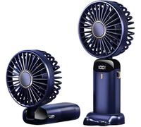 Rainberg Portable Handheld Fan with LED Display, 5-Speed Settings, 5000mAh Battery, 90-Degree Adjustable, Desk Fan, Hand Fan (Blue)