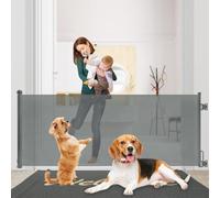 Rainberg Retractable Stair Gate for Baby & Pet with Secure 2-Step Lock 180cm Wide & 80cm Tall, One Hand Operated Baby Gate, Child Safety Gate for Doorways Stairs, Hallways, Kitchen (Grey)
