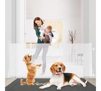 Rainberg Retractable Stair Gate for Baby & Pet with Secure 2-Step Lock 180cm Wide & 80cm Tall, One Hand Operated Baby Gate, Child Safety Gate for Doorways Stairs, Hallways, Kitchen (White)