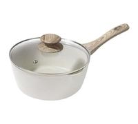 Rainberg Saucepan with Lid, Nonstick Milk Pan Suitable with Induction, Gas and Electric Hobs, Cooking Pot with Pour Spout. (Beige, 20cm)