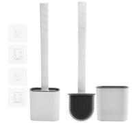 Rainberg Silicone Toilet Brush and Holder Set, 2 Pack, with No-Slip Long Handle, Soft Flexible Bristles, Anti-Drip Base, Wall Mounted (White & Grey)