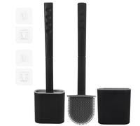 Rainberg Silicone Toilet Brush and Holder Set, 2 Pack, with No-Slip Long Handle, Soft Flexible Bristles, Anti-Drip Base, Wall Mounted (Black & Grey)
