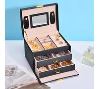 Rainberg® Small Jewllery Organiser Box|PU Black Leather 3 Tier with Storage Sections Adujustable Vintage Jewlery Storage