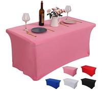 Rainberg Spandex Table Cover, Black Tablecloth 6FT, Washable and Wrinkle Resistant Stretch Rectangular Patio Table Cover for Event, Wedding, Banquet & Parties. (183Lx76Wx76H) cm (Pink, 4FT)