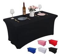 Rainberg Spandex Table Cover, Black Tablecloth 6FT, Washable and Wrinkle Resistant Stretch Rectangular Patio Table Cover for Event, Wedding, Banquet & Parties. (183Lx76Wx76H) cm (Black, 6FT)