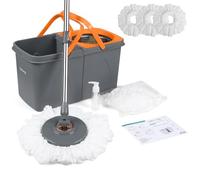 Rainberg Spin Mop and Bucket Set With 3 Extra Heads, 130cm Extendable Handle, Machine Washable Microfibre Heads, Self-Wringing System, Grey and Orange (Spin Mop Set)