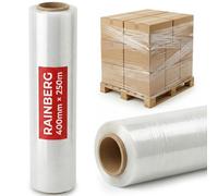 Rainberg Strong Heavy-Duty Stretch Film for Pallet Wrapping, Packaging, and Moving for Furniture, Luggage, and Parcels, Water & Moisture Proof Pallet Stretch Shrink Wrap rolls 400mm x 250m (Clear, 1)