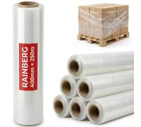 Rainberg Strong Heavy-Duty Stretch Film for Pallet Wrapping, Packaging, and Moving for Furniture, Luggage, and Parcels, Water & Moisture Proof Pallet Stretch Shrink Wrap rolls 400mm x 250m (Clear, 6)