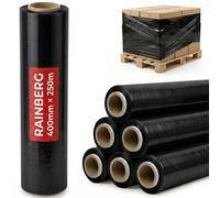 Rainberg Strong Heavy-Duty Stretch Film for Pallet Wrapping, Packaging and Moving for Furniture, Luggage, and Parcels, Water & Moisture Proof Pallet Stretch Shrink Wrap rolls 400mm x 250m (Black, 6)