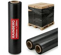 Rainberg Strong Heavy-Duty Stretch Film for Pallet Wrapping, Packaging and Moving for Furniture, Luggage, and Parcels, Water & Moisture Proof Pallet Stretch Shrink Wrap rolls 400mm x 250m (Black, 2)