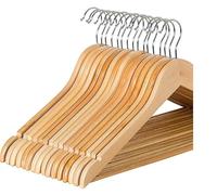 Rainberg Wooden Hangers, Coat Hangers, Made with Natural Wood and Non-Slip Trouser bar, 360 Degree Rotatory Hook, Extra Smooth Finish, Strong Shoulder Notches (Pack Of 40)