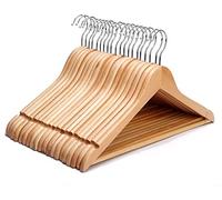 Rainberg Wooden Hangers, Coat Hangers, Made with Natural Wood and Non-Slip Trouser bar, 360 Degree Rotatory Hook, Extra Smooth Finish, Strong Shoulder Notches (Pack Of 20)
