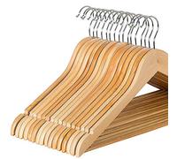 Rainberg Wooden Hangers, Coat Hangers, Made with Natural Wood and Non-Slip Trouser bar, 360 Degree Rotatory Hook, Extra Smooth Finish, Strong Shoulder Notches (Pack Of 60)