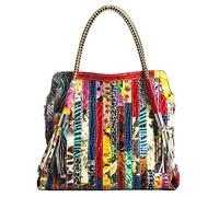 RainboSee Women Multicolor Purses and Handbags Leather Large Satchel Tote Stiching Top Handle Shoulder Bag, Multicolour Middle, One Size